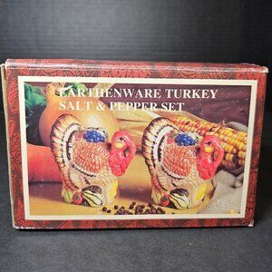 Vintage 1997 Earthenware Turkey Salt and Pepper Set Thanksgiving Tableware